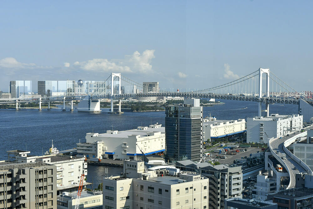 「日の出駅」「お台場」方面には、レインボーブリッジを望むことができます。