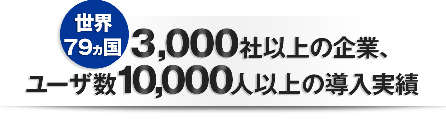 世界79ヵ国 3,000社以上の企業、ユーザ数10,000人以上の導入実績