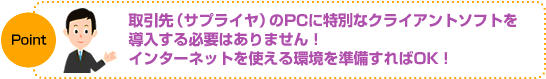 取引先(サプライヤ)のPCに特別なクライアントソフトを導入する必要はありません!インターネットを使える環境を準備すればOK!