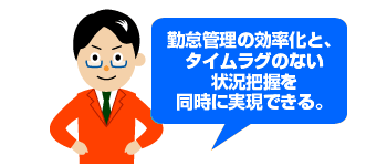 勤怠管理の効率化と、タイムラグのない状況把握を同時に実現できる。
